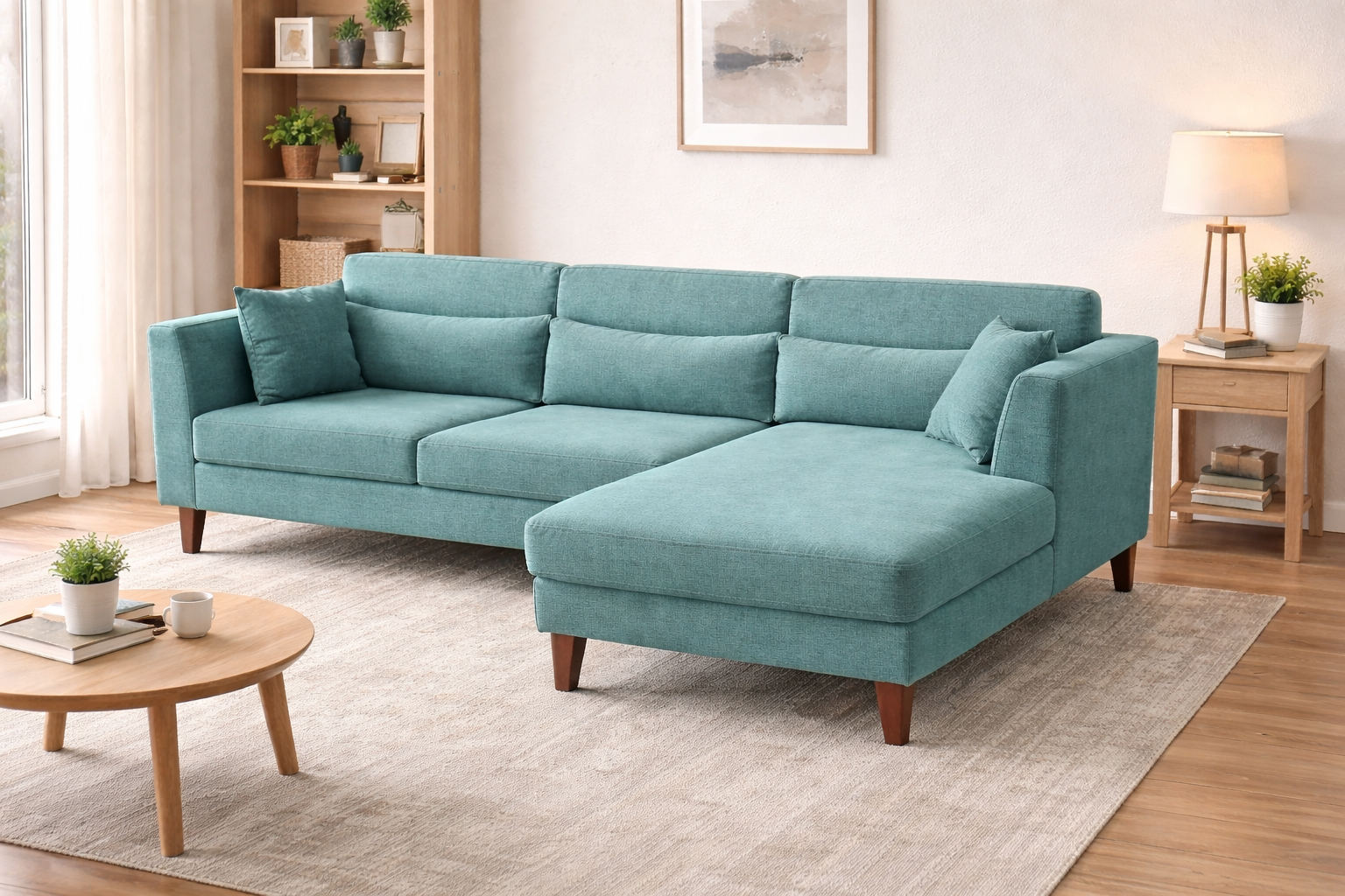 Wakefit L-Shape Sofa (Teal Green)